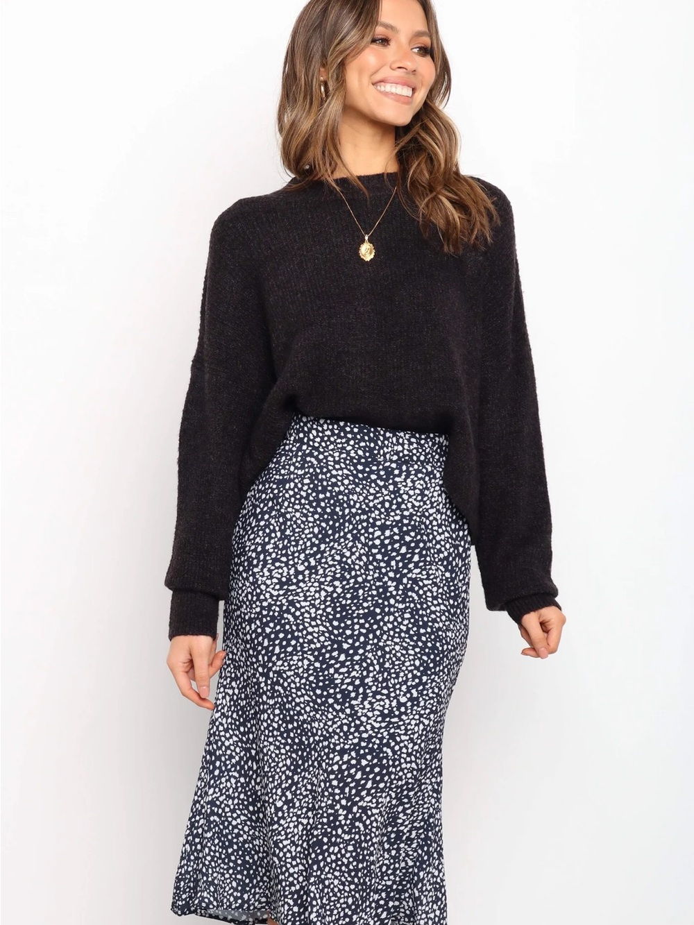 Petal & Pup Navy and White Speckled Midi Skirt